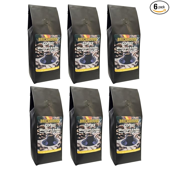 Brickhouse Coffee Midnight Ember Dark Roast 100% Arabica Ground Coffee Bold &amp Smoky Flavor 6 x 12oz Bags