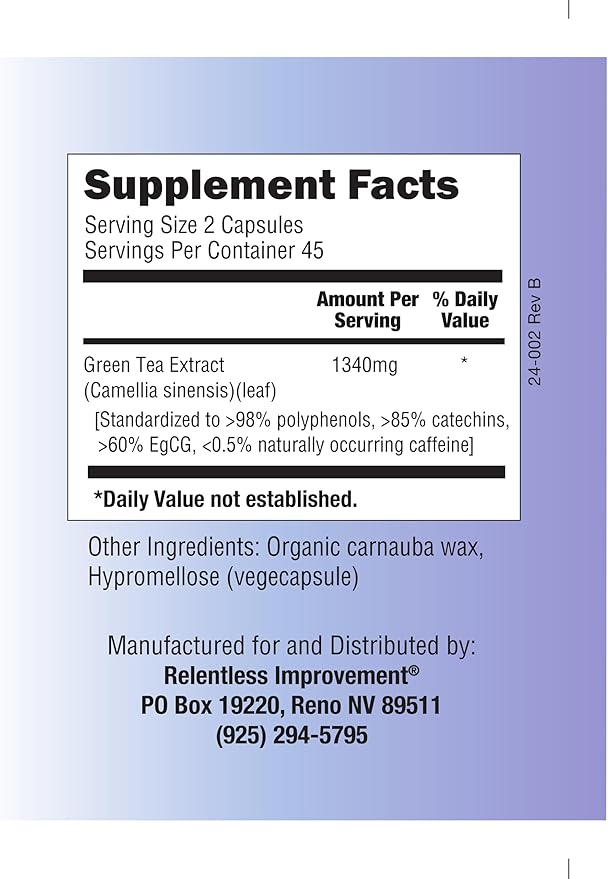 EGCG Green Tea Extract 90 Capsules 670mg Extract Per Capsule Standardized to High Potency 98%+Polyphenols 60% EgCG Very Low Caffeine Gentle On Digestive System