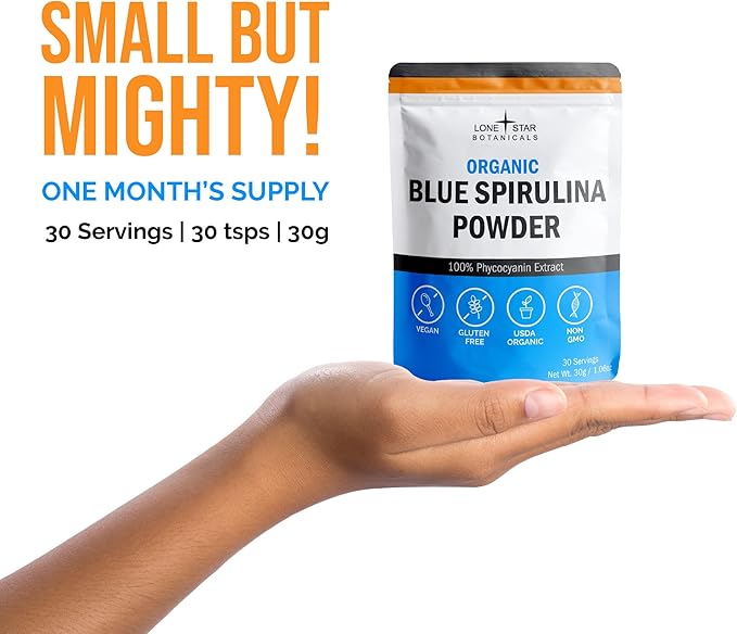 Lone Star Botanicals Organic Blue Spirulina Powder - 100% Pure Blue-Green Algae No Fishy Smell Vegan Superfood for Smoothies &amp Drinks Non GMO Gluten-Free Vegan