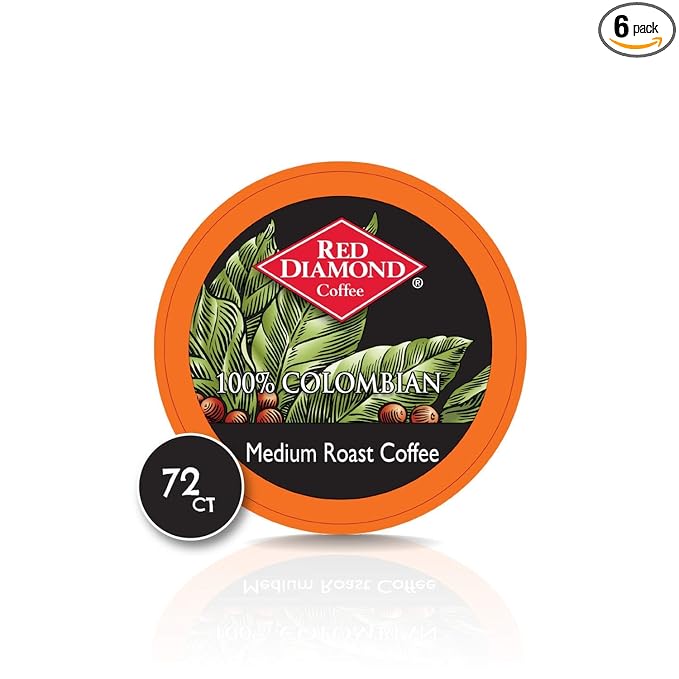 Red Diamond Coffee Cups 100% Colombian Medium Roast Single Serve Coffee Cups Compatible with Most Brewers 12 Count (Pack of 6)