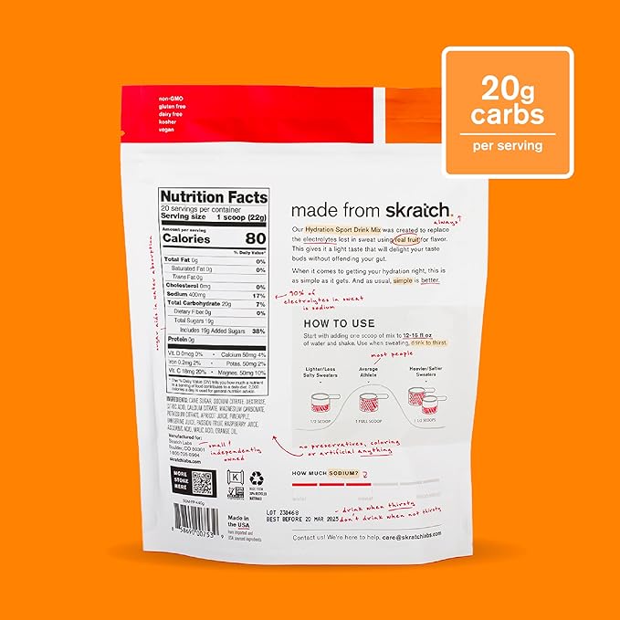 Skratch Labs Hydration Sports Drink Mix – Real‑Fruit Electrolyte Powder for Fast Hydration &amp Endurance | Fruit Punch | 20 Servings | Vegan Non‑GMO Clean Ingredients