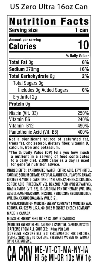 Monster Energy Zero Ultra Sugar Free Energy Drink 16 Ounce | Pack of 15