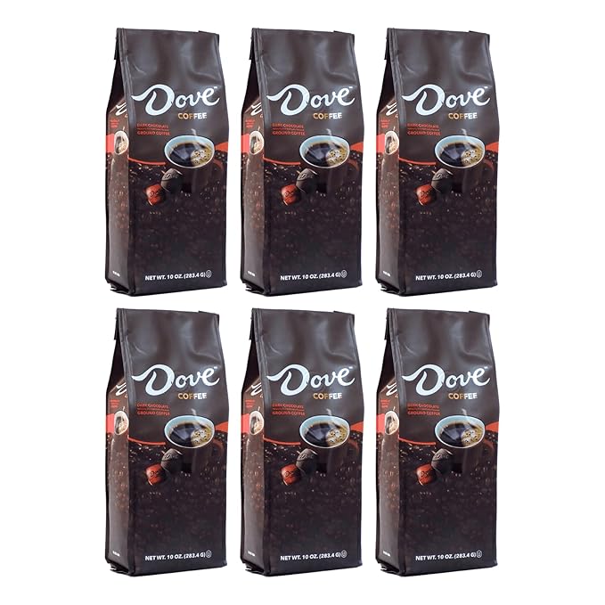 Dove Coffee Dark Chocolate Candy Flavored Ground Coffee - 10 Ounce Bag (Case of 6)