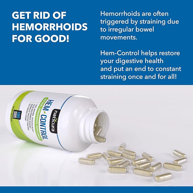 Hem-Control - Fast Effective Hemorrhoid Treatment Supplement - Powerful Formula to Promote Symptom Relief Shrinking of Hemorrhoids Ease Discomfort - 180 Vegan Capsules - Made in USA