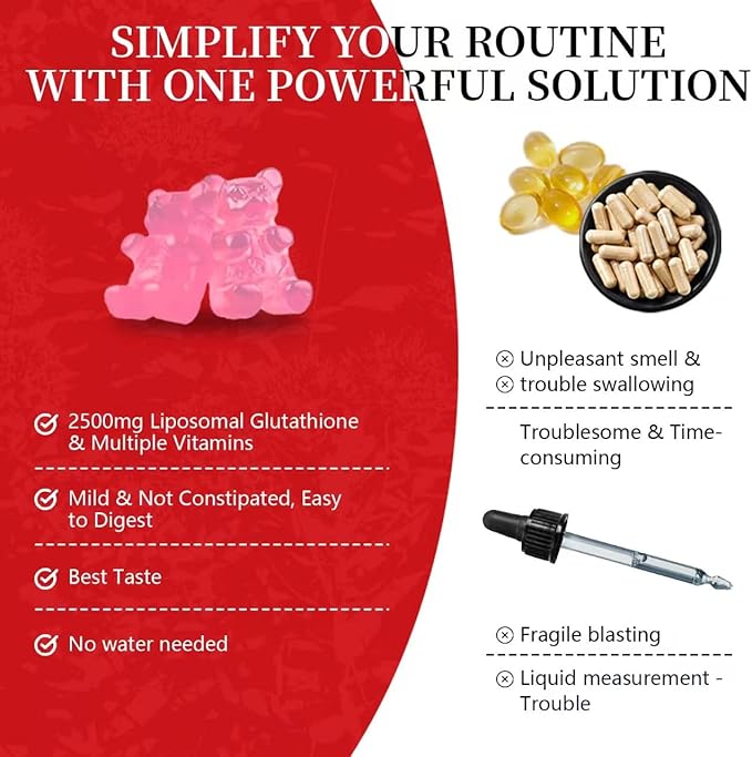 Extra Powerful 2500MG Liposomal Glutathione Gummies for skin whiteningEnhance 98% Absorption-Complex L-CysteineL-GlycineMilk Thistle for Support Liver Function Antioxidant for Aging Alleviation