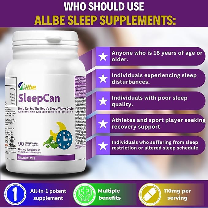 SleepCan Capsules 5mg Melatonin with Phosphatidylserine and L-Theanine 4 Packs of 90 Sleep-Wake Cycle Support Supplements Serving Size: 1 Capsule Once Daily