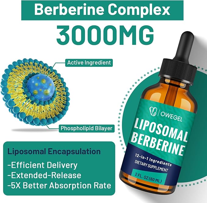 Liposomal Berberine HCL Liquid Drops – Advanced 12-in-1 Herbal Formula with Ceylon Cinnamon Bitter Melon Green Tea &amp More – 4 Fl Oz