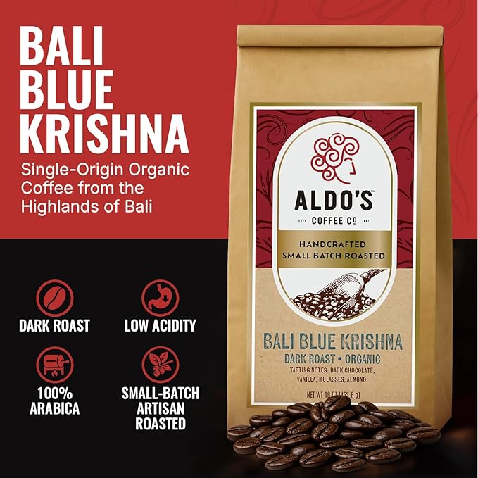 Aldo’s Organic Bali Blue Coffee Beans – Handcrafted Single-Origin Indonesian Coffee Small-Batch Artisan Roasted Bold Smooth Low-Acidity Coffee (1 lb) (Coarse Ground)
