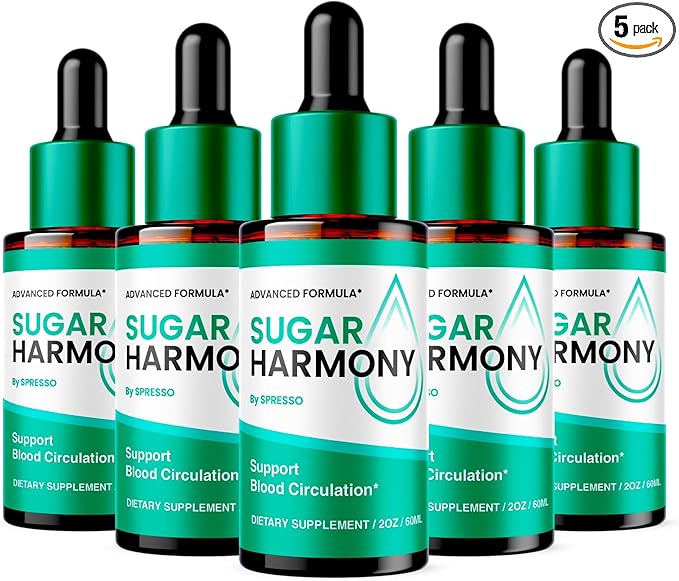 (5 Pack) Sugar Harmony Drops SugarHarmony Liquid Supplement Healthy Circulation Drops Advanced Support Formula for Maximum Strength &amp Stable Levels Sugar Harmony Dropper for Reviews (10 Oz/300m