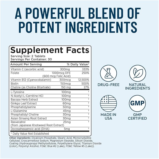 Provasil Maximum Strength Brain Supplement - Boosts Memory &amp Focus - Increases Mental Performance &amp Cognitive Health - Phosphatidylserine Resveratol Folate Ginkgo Leaf Bacopa &amp More -