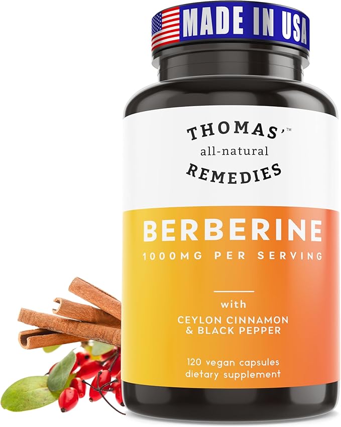 Thomas' all-natural Remedies Berberine 1000mg Metabolic Support - 120 Vegan Capsules w/Organic Ceylon Cinnamon &amp Black Pepper | Supports Healthy Heart and Gut Health &amp Overall Wellness
