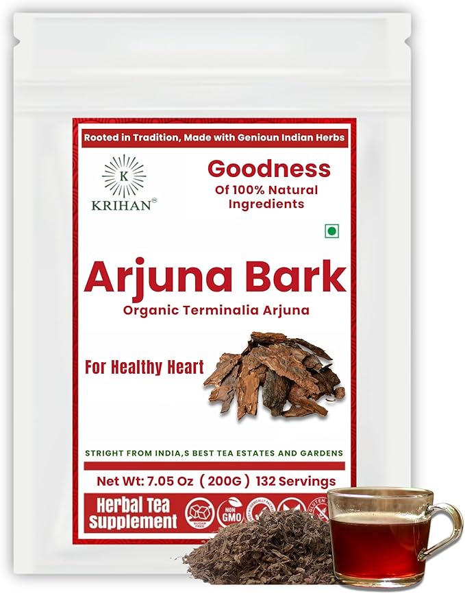Organic Arjuna Bark Tea (Terminalia Arjuna) - 132+ Count | 100% Natural Whole Loose Arjun Ki Chaal for Heart Health &amp Wellness Support/Caffeine-Free Herbal Tea | 7.05 Oz (200g)