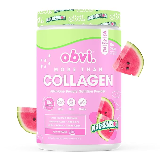Obvi More Than Collagen Powder | Supports Healthy Hair Skin Nails Joints Gut | Grass-Fed Multi Collagen Supplement with Hyaluronic Acid Biotin Keratin | Watermelon 25 Servings