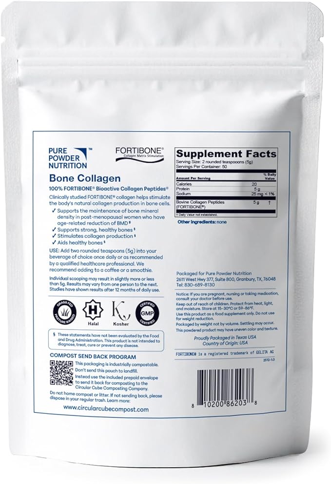 Bone Collagen with FORTIBONE Bioactive Collagen Peptides for Bone Health | 50 Serves (No Flavor) | Powder