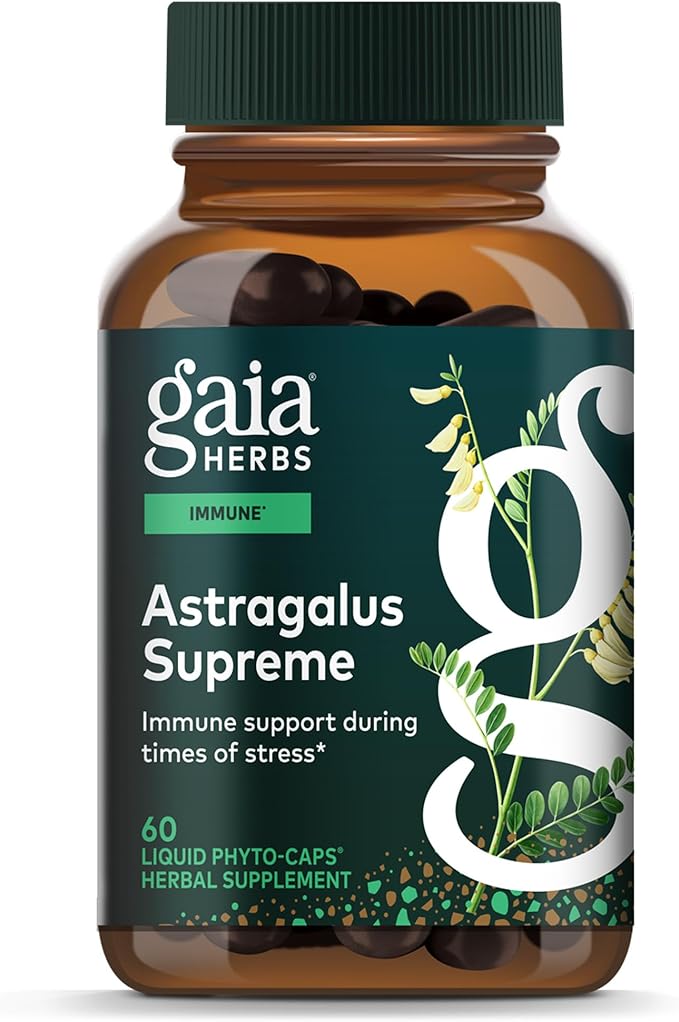 Gaia Herbs Astragalus Supreme - Immune &amp Antioxidant Support* - Herbal Supplement with Astragalus Root Schisandra Berry &amp Ligustrum - 60 Vegan Liquid Phyto-Caps (30 Servings)