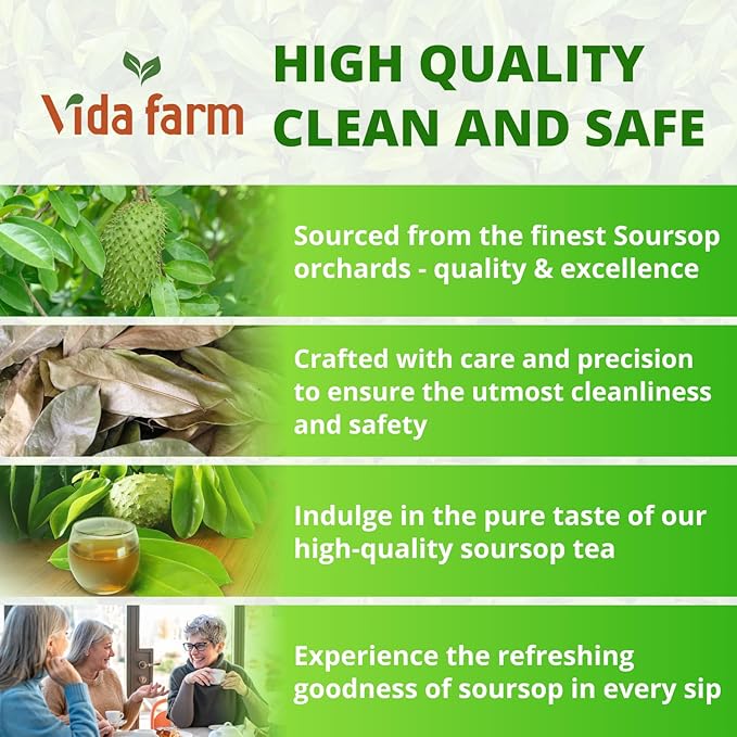 VIDA FARM Soursop Tea Bags 155 Count 100% Natural Pure Soursop Leaves Decaffeinated Vegan Gluten-Free