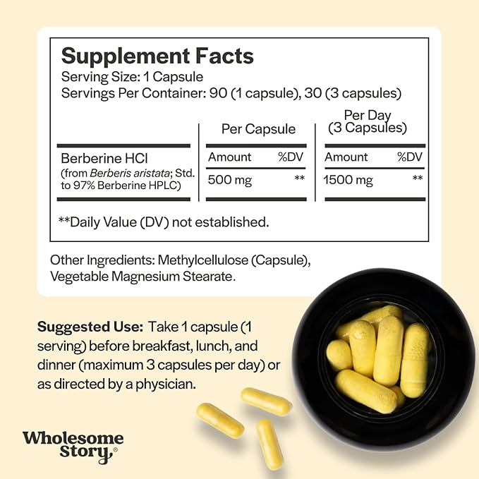 Berberine Supplement 1500mg | Berberine 500mg Per Capsule | 97% Standardized Purity | Supports Metabolic Profiles &amp Hormonal Balance | 90 Berberine HCL Capsules | Berberine Supplements 30-Day Supp