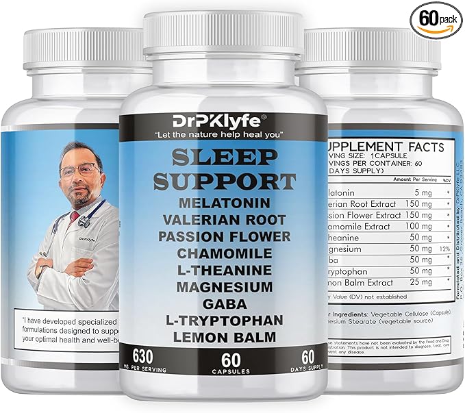 Sleep Aid: Melatonin Valerian Root Passion Flower Chamomile L-Theanine Magnesium GABA Capsules: 630mg 60 Days Supply for Men &amp Women|Natural Sleep Aid Solution