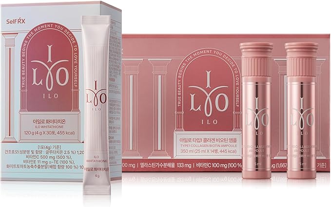 ILO Type 1 Collagen &amp Glutathione Bundle | Skin Hydration &amp Radiance Support | 14 Servings Collagen &amp 30 Servings Glutathione | Orange &amp Green Apple Flavor