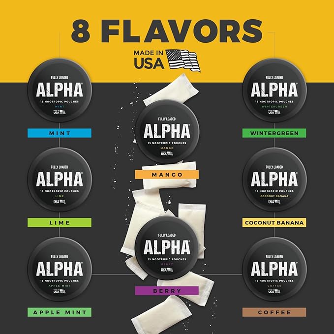 Fully Loaded Alpha Nootropic Pouches (Coffee) - 5 Cans - 15 Pouches per can - Effective Nootropic Delivery Nic Pouch Replacement - Faster Absorption Alpha GPC L-Tyrosine GABA