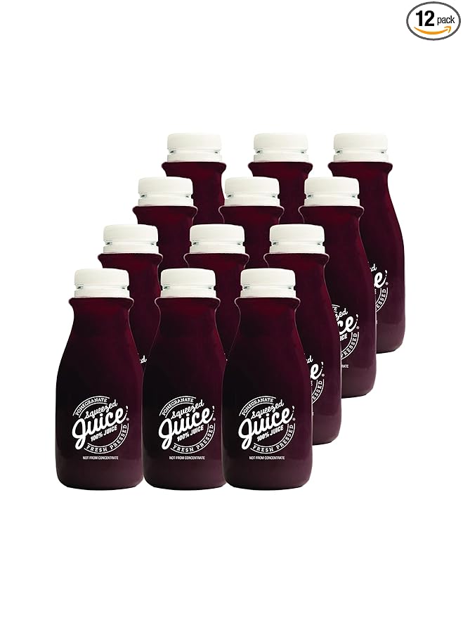 Squeezed Juice 100% Pomegranate Juice 11 FL OZ (2) 6 Pack Bottles 12 Bottles Total | HPP Pasteurized | Not from Concentrate | Fresh Pressed | California Fruit Juice | Kosher