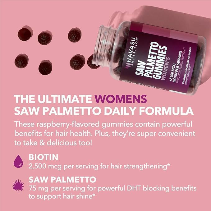 Saw Palmetto for Women with 2500mcg Biotin - DHT Blocker and Hair Skin Nail Health Gummies - 120 Count - Supports Stronger and Fuller Looking Locks and Radiant Skin - Vegan Non-GMO 2 Month Supply