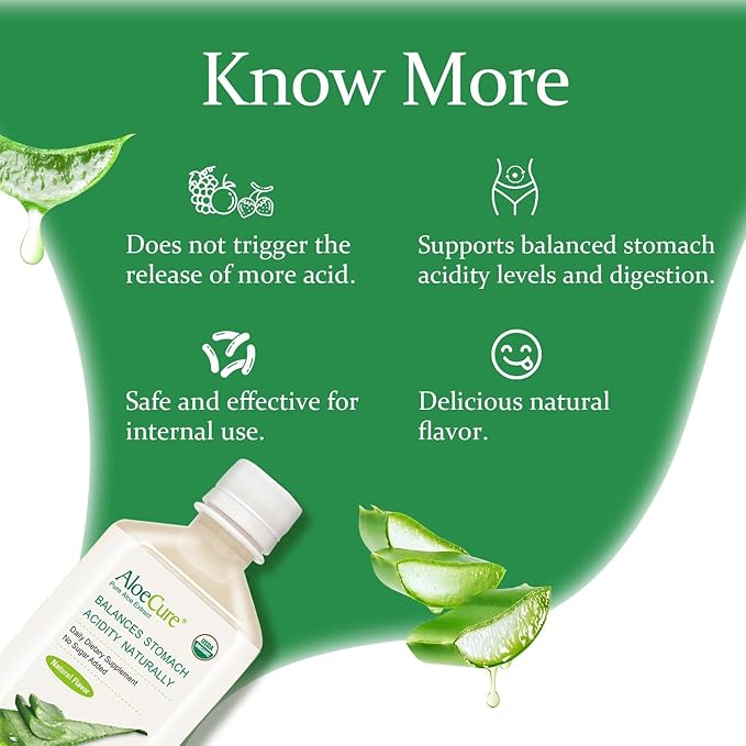 AloeCure USDA Organic Aloe Vera Juice Made Within 12 Hrs of Harvest - Pure Aloe Juice Natural Digestive Supplement to Support Digestion Immune System and Balanced Stomach Acidity 6 x 500ml Bottles