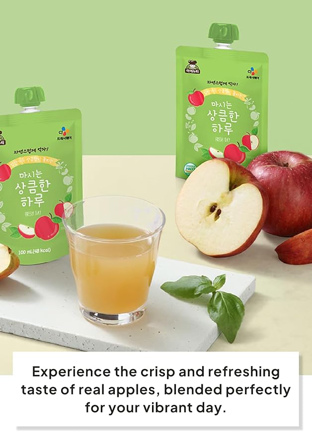 Korean Food CJ Freshway Fresh Apple Juice Drink 3.38 fl oz (100ml) x 40 Pack Korean Apple Juice Beverage Single Serve