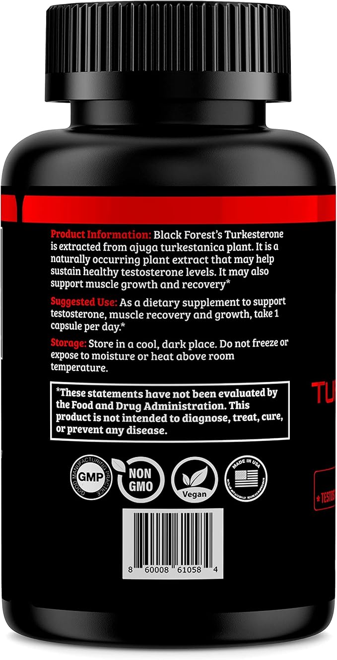 Black Forest Turkesterone Supplement 500mg Capsule (Max Purity 95% Extract) 2 Months Supply (500mg Turkesterone from 526mg of Ajuga Turkestanica) Similar to Ecdysterone for Strength &amp Muscle Growt