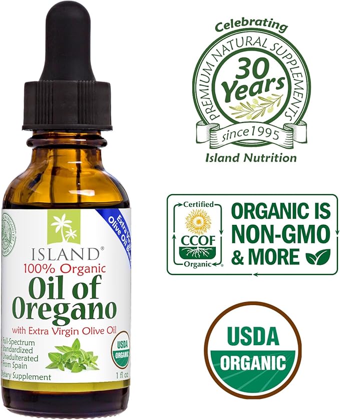 Oil of Oregano Organic Liquid Drops (1 fl oz) - Blend of Organic Oregano Oil &amp Olive Oil Grown in Spain