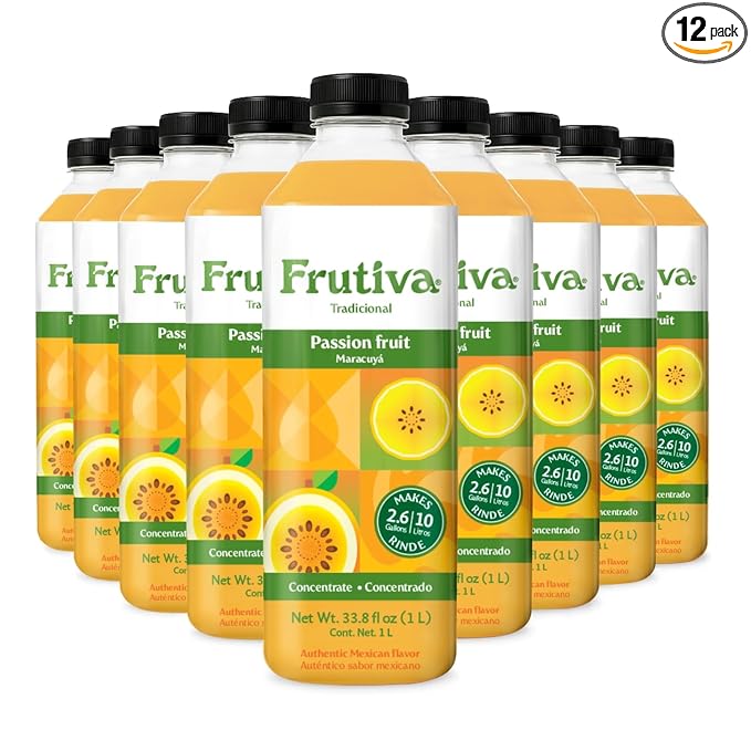 Frutiva Authentic Passion Fruit Drink Mix | Made in Mexico with Cane Sugar | Aguas Frescas Concentrate Makes 2.6 Gallons Per Bottle | No High Fructose Corn Syrup | Perfect for Drinks Desserts &amp M