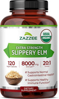 Zazzee USDA Organic Slippery Elm Bark 20:1 Extract 120 Vegan Capsules 4 Month Supply Ulmus Rubra Digestive Throat &amp Mucosal Support Herbal Supplement All-Natural Non-GMO Made in the USA