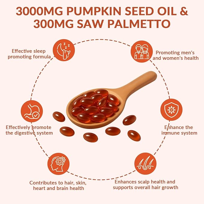 Pumpkin Seed Oil Capsules 2 in 1 Pumpkin Seed Oil with Saw Palmetto for Hair Growth 3000mg Per Serving Cold Pressed Supports Hair Heart Skin Supplement | Non-GMO | 150 Softgels | Only 1 Bag
