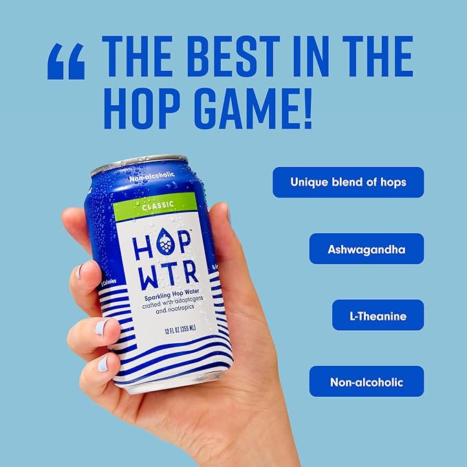 HOP WTR Sparkling Hop Water Classic 12 Pack Sugar Free Low Carb Non Alcoholic Drinks NA Beer Adaptogen Drink No Calories Adaptogens &amp Nootropics for Added Benefits 12 oz Cans