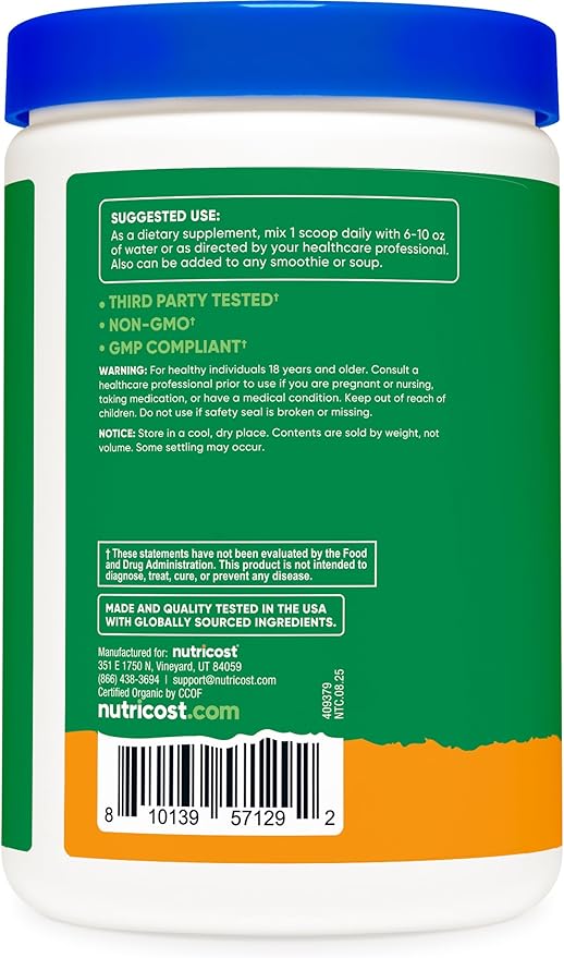 Nutricost Organic Super Greens Powder (30 Servings) Orange Sunrise Flavor - Superfood Supplement Drink Mix