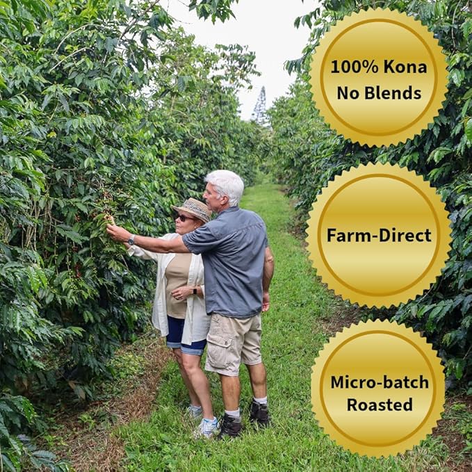 KONA EARTH - 100% Kona Coffee Classic Medium Dark Roast Whole Bean (8oz) Farm-Direct Authentic Hawaiian Kona Coffee beans from Hawaii’s Big Island Small-Batch Roasted