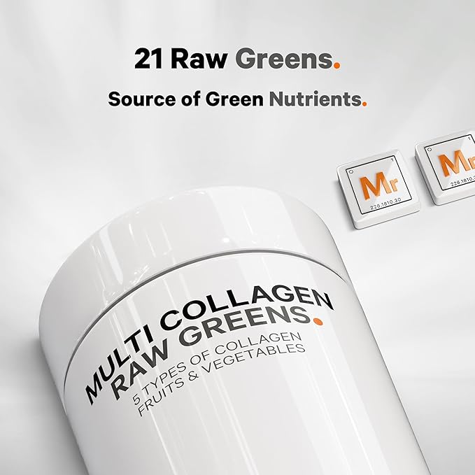 Codeage Multi Collagen Protein + Organic Raw Greens Superfood Capsules Supplement 21 Fruits &amp Veggies Grass-Fed Hydrolyzed Collagen Peptides 5 Types All-in-One 180 Count