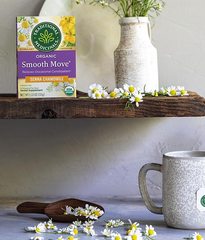 Traditional Medicinals Organic Smooth Move Senna Chamomile Herbal Tea Relieves Occasional Constipation (Pack of 3) - 48 Tea Bags Total