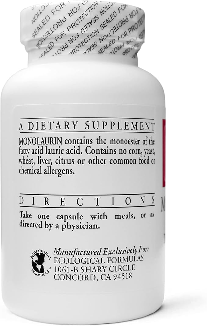 Ecological Formulas 600 mg Monolaurin - Two Individually Sealed Bottles 180 Count