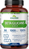 Zazzee Extra Strength 13/16 Beta Glucans 1000 mg 100% Concentrated 90 Vegan Capsules Supports a Healthy Immune System 100% Vegetarian All-Natural and Non-GMO