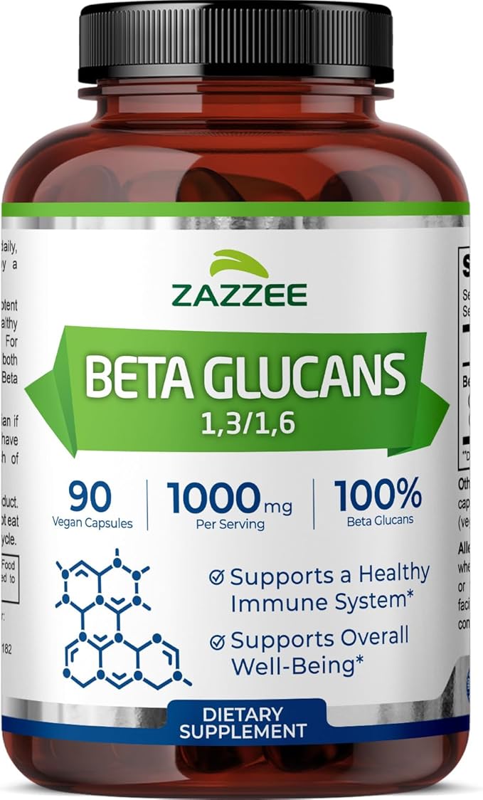 Zazzee Extra Strength 13/16 Beta Glucans 1000 mg 100% Concentrated 90 Vegan Capsules Supports a Healthy Immune System 100% Vegetarian All-Natural and Non-GMO