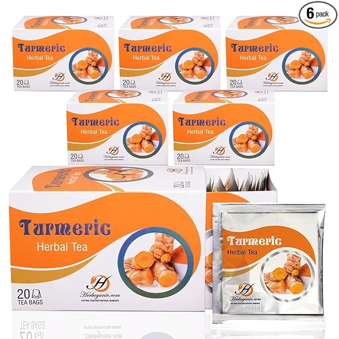 HERBOGANIC Turmeric Herbal Tea - Digestion Support and Immune Boost | Refreshing and Delicious Blend | Natural Ingredients | 120 Tea Bags