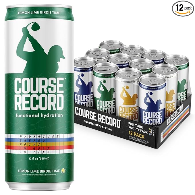 Functional Hydration Drink for Golfers – COURSE RECORD Variety Pack – Electrolytes Calm Energy &amp Focus – Healthy Sports Drink – 12-Pack (12oz Cans) – Low Sugar Low Caffeine
