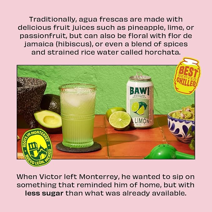 Bawi Agua Fresca Lime Flavored Sparkling Drink 12 Fluid Ounces (Pack Of 12)