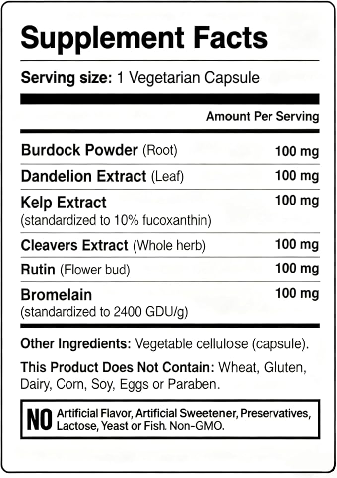 6-in-1 Lymphatic ComplexLymphatic Drainage Supplements|Herbal Blend with Dandelion Burdock Bromelain Cleavers Extract &amp More | VeganNon-GMO (1)