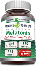 Amazing Formulas Melatonin 10 Mg | Fast Dissolving Tablets Supplement | Non-GMO | Gluten-Free | Made in USA (365 Count | Strawberry)