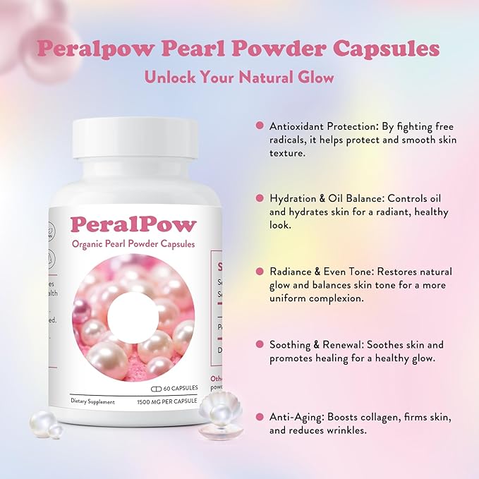 Organic Pearl Powder Capsules 1500mg | Premium Pearl Extract for Skin Radiance Eye Wellness &amp Nail Resilience | 100% Natural Calcium &amp Amino Acids | Non-GMO Vegan 60 Capsules