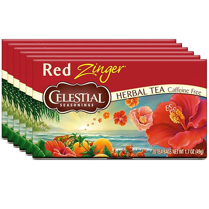 Celestial Seasonings Hibiscus Tea Red Zinger Herbal Tea Caffeine Free 20 Tea Bags (Pack of 6)