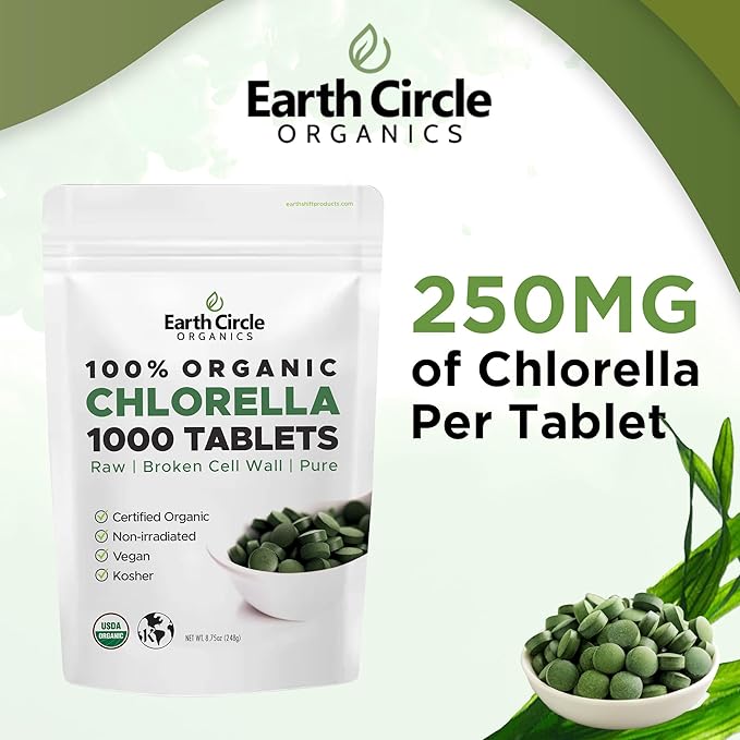 Organic Chlorella Tablets 1000 Count | High Potency Chlorophyll Supplement | Pure Chlorella Pyrenoidosa | Broken Cell Wall for Maximum Absorption | Vegan Kosher Non-GMO Superfood - Pack of 2