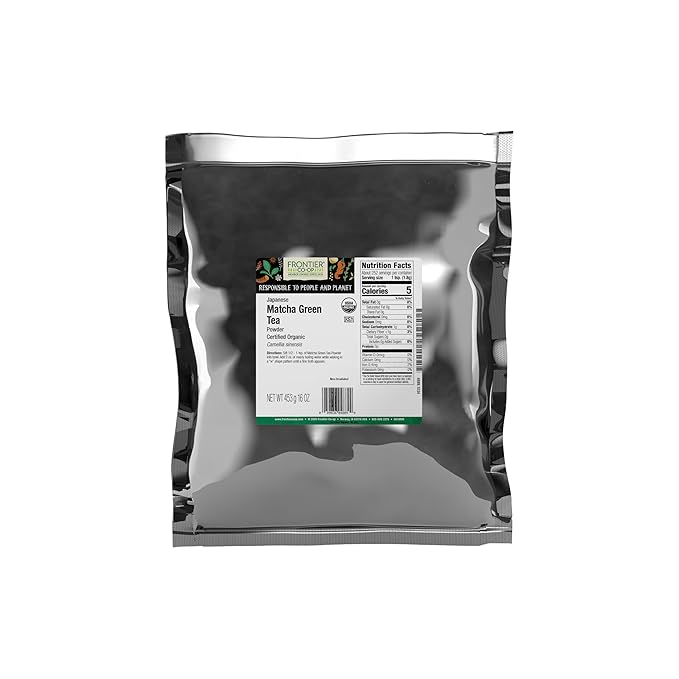 Frontier Co-op Organic Japanese Matcha Green Tea Powder 1-Pound Bulk Heavy Body with Vegetal Flavor Kosher Non Irradiated